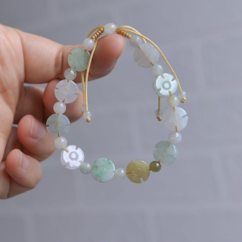 Jadeite Four-Leaf Clover Adjustable Bracelet - image 2